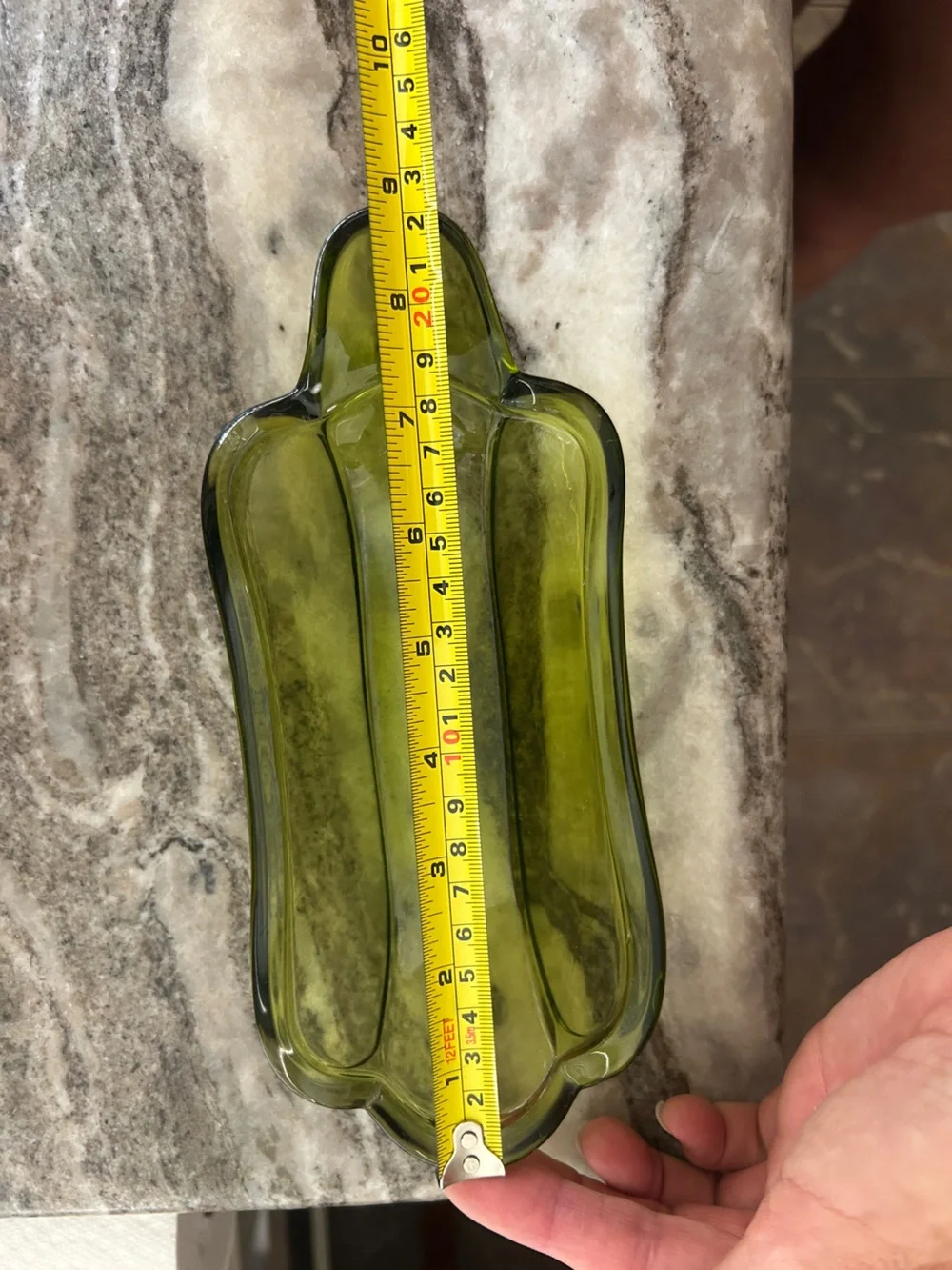 Vintage Indiana Glass Olive Green Sculpted Glass Tray